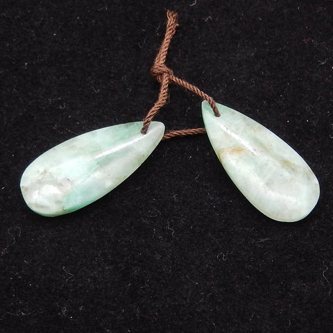 天然 Chrysocolla 宝石耳环一对，28x15x5mm 6.5g