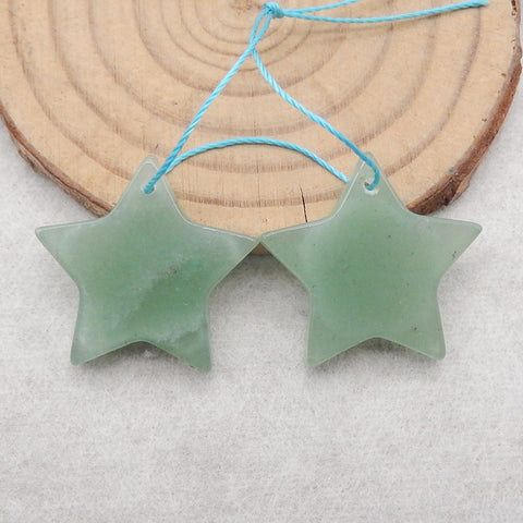 New Arrival! Carved Green Aventurine Stars Gemstone Earrings, 24x4mm, 5.6g