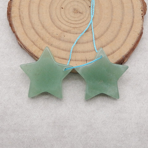 New Arrival! Carved Green Aventurine Stars Gemstone Earrings, 24x4mm, 5.6g