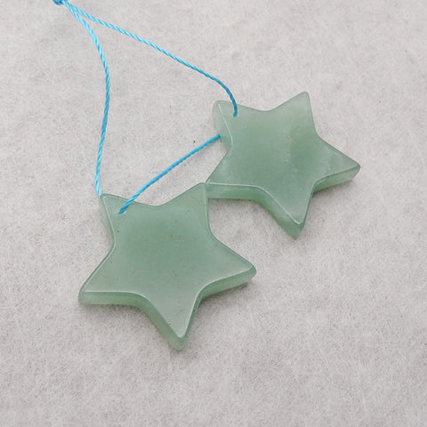 New Arrival! Carved Green Aventurine Stars Gemstone Earrings, 24x4mm, 5.6g