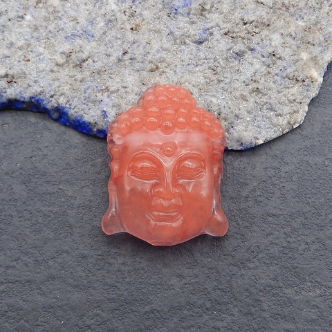 Carved Volcano Cherry Quartz Buddha Head Side Drilled Gemstone Pendant Bead, Lucky Buddha Pedant, 31x24x11mm, 9.4g