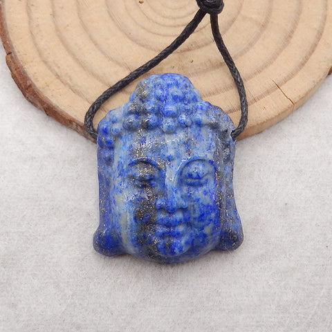 New Lapis Lazuli Buddha Head Gemstone Pendant Bead, 31x29x9mm, 11.5g