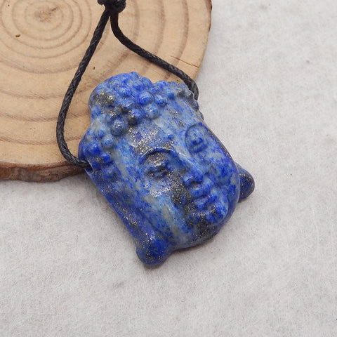 New Lapis Lazuli Buddha Head Gemstone Pendant Bead, 31x29x9mm, 11.5g