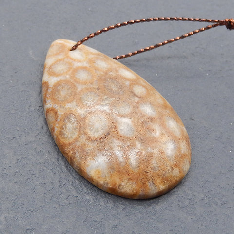 Natural Indonesian Coral Gemstone Pendant Bead, 40x30x8mm, 13.5g