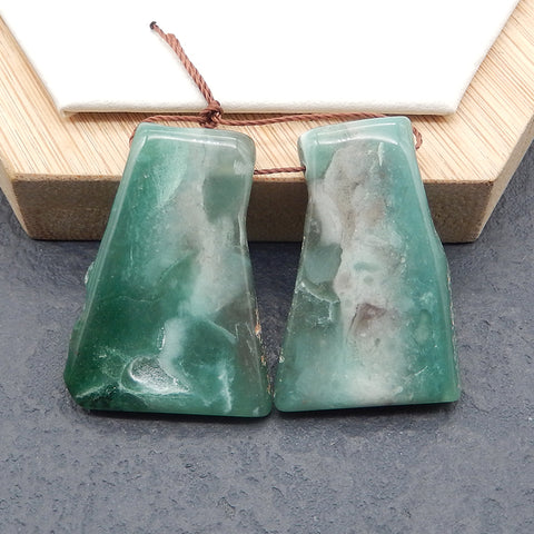 New Natural Green Chalcedony Gemstone Earrings Bead, Drilled Green Earring Pair,33x23x4mm, 12g