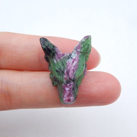 Natural Ruby and Zoisite Carved wolf head Pendant Bead 23*16*9mm, 4.6g