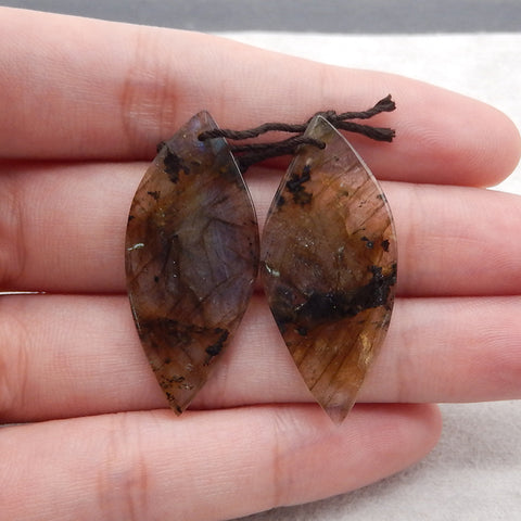 New 1 Pair Natural Flash Labradorite Gemstone Earrings, Gem Jewelry Gift, Customized Gemstone Earring Pair, 40×18×3mm, 6.8g