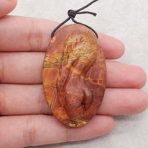 Natural Multi-Color Picasso Jasper Woman Gemstone Pendant Bead, Side Drilled Gemstone Pendant,Handmade Pendant Gift, 53x33×10mm, 26.2g