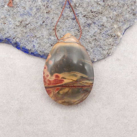 Natural Multi-Color Picasso Jasper Teardrop Gemstone Pendant Bead, Side Drilled Gemstone Pendant,Handmade Pendant Gift, 35x25×7mm, 9.6g