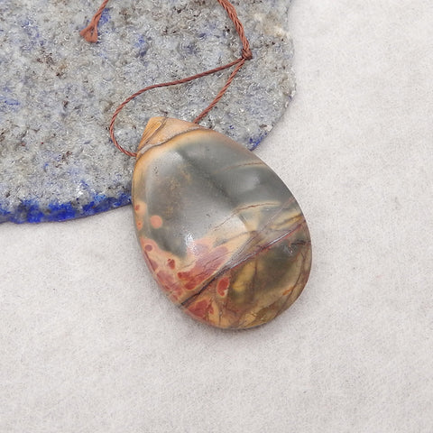 Natural Multi-Color Picasso Jasper Teardrop Gemstone Pendant Bead, Side Drilled Gemstone Pendant,Handmade Pendant Gift, 35x25×7mm, 9.6g