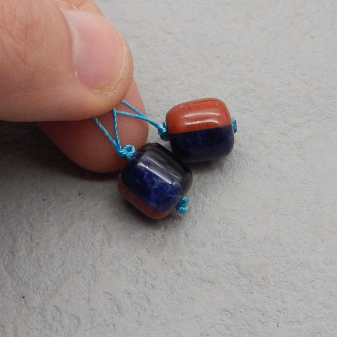 Intarsia of Amazonite, Red River Jasper, African Sodalite And Obsidian Earring Beads 12*11*11mm, 5.3g