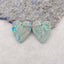 New! Beautiful Natural Chrysocolla Heart Shape Gemstone Earring Beads, Drilled Stone Cabochon Pair, 24x20x5mm, 5.9g