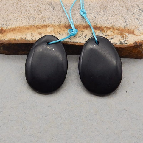 Paire de boucles d'oreilles en pierres précieuses ovales en obsidienne naturelle, 25x18x4 mm, 6,1 g