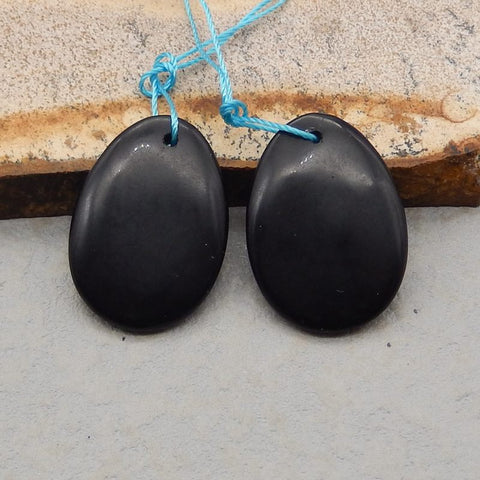 Paire de boucles d'oreilles en pierres précieuses ovales en obsidienne naturelle, 25x18x4 mm, 6,1 g