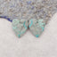 New! Beautiful Natural Chrysocolla Heart Shape Gemstone Earring Beads, Drilled Stone Cabochon Pair, 24x20x5mm, 5.9g