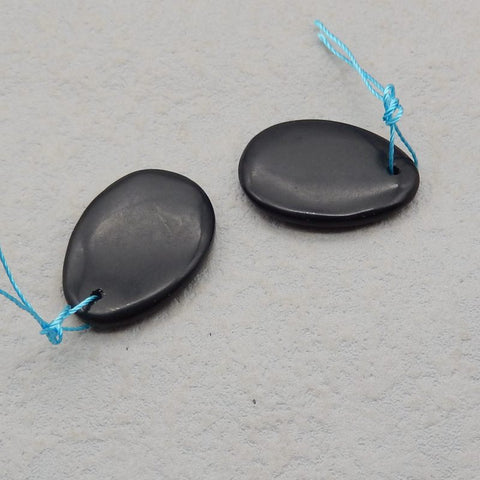 Paire de boucles d'oreilles en pierres précieuses ovales en obsidienne naturelle, 25x18x4 mm, 6,1 g