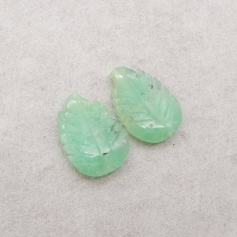 Hand Carved Chrysoprase Leaf Center Drilled Gemstone Earrings Beads, 22x16×4mm, 3.8g