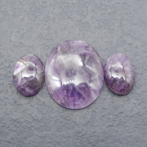 3 PCS Natural Oval  Amethyst Gemstone Cabochons, 30×25×5mm,18×13×5mm,9.4g