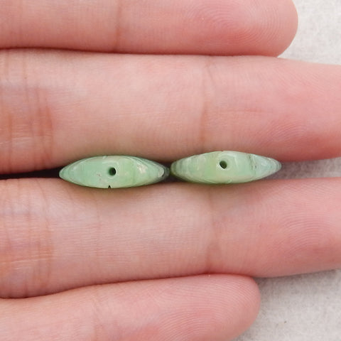 Hand Carved Chrysoprase Leaf Center Drilled Gemstone Earrings Beads, 22x16×4mm, 3.8g