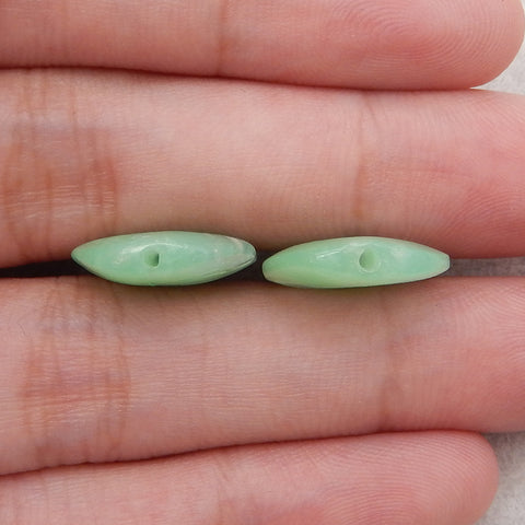 Hand Carved Chrysoprase Leaf Center Drilled Gemstone Earrings Beads, 22x16×4mm, 3.8g