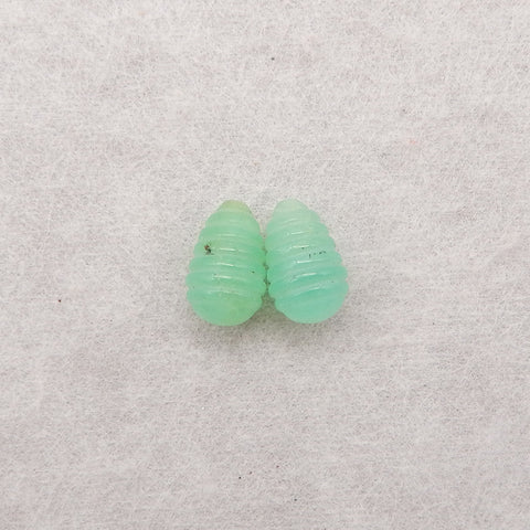 Hand Carved Chrysoprase Top Half Drilled Gemstone Earrings Beads,12×8mm, 1.6g