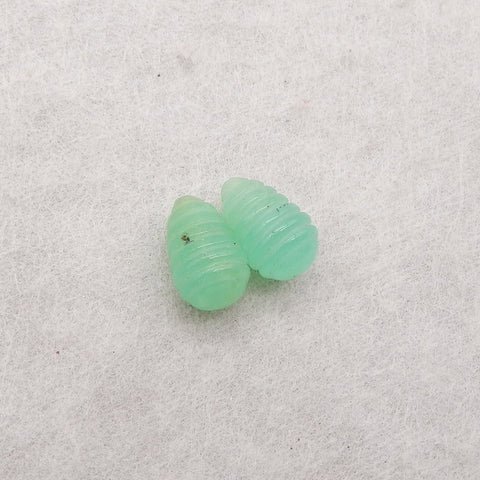 Hand Carved Chrysoprase Top Half Drilled Gemstone Earrings Beads,12×8mm, 1.6g