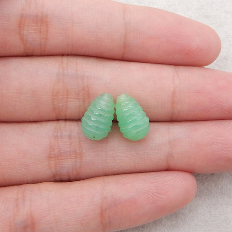 Hand Carved Chrysoprase Top Half Drilled Gemstone Earrings Beads,12×8mm, 1.6g