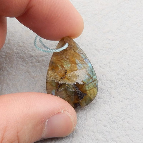 Natural Labradorite Pendant Bead 29*21*5mm, 4.9g