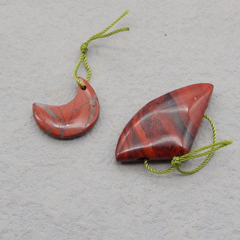 2 PCS Natural Red River Jasper Pendant Beads 30*19*7mm, 18*15*4mm, 7.3g