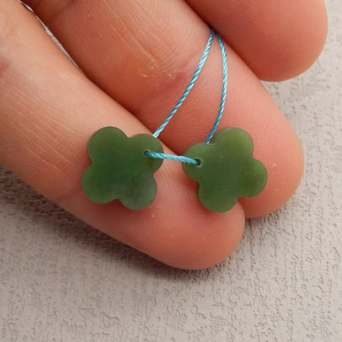 Natural Russian Jade Carved leaf Earring Beads 12*12*3mm, 1.5g