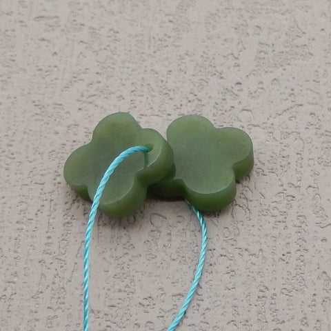 Natural Russian Jade Carved leaf Earring Beads 12*12*3mm, 1.5g