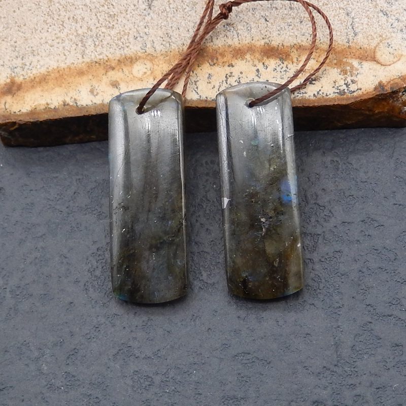 Paire de Boucles d'Oreilles en Labradorite Naturelle 35X11X6mm, 10.6g