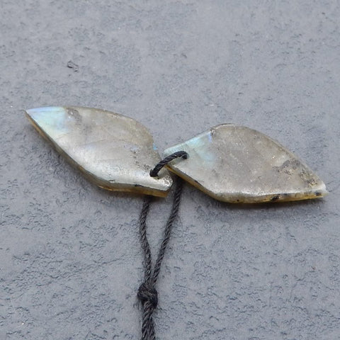 Paire de boucles d'oreilles feuille sculptée en labradorite, 26 x 12 x 4 mm, 3,8 g