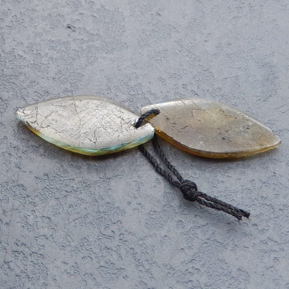 Natural Labradorite Carved leaf Earring Beads 26x12x4mm, 3.8g