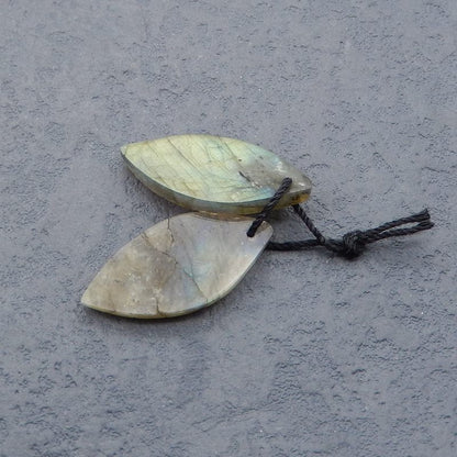 Natural Labradorite Carved leaf Earring Beads 26x12x4mm, 3.8g