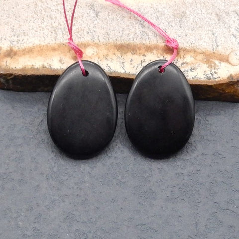 Paire de boucles d'oreilles en pierres précieuses ovales en obsidienne naturelle, 25x18x4 mm, 6,1 g