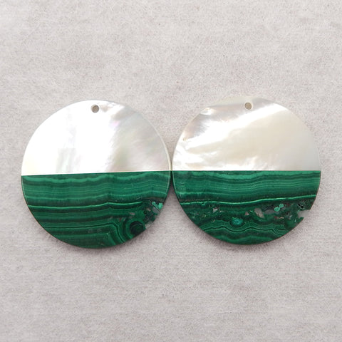 Intarsia of Shell and Malachite Earring Beads, 30x3mm, 13.1g