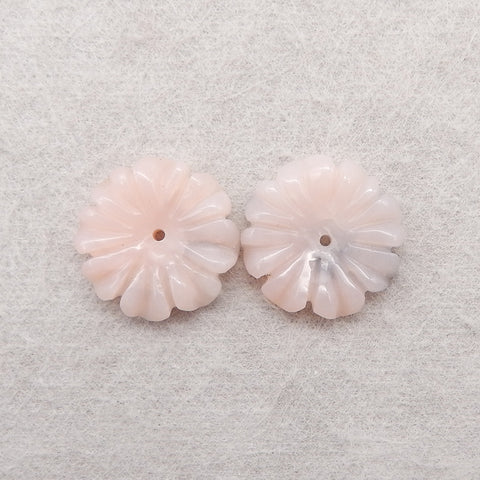 Natural Pink Opal Carved Flower Earring Beads ,16X3mm, 2.2g