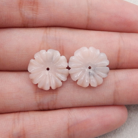 Natural Pink Opal Carved Flower Earring Beads ,16X3mm, 2.2g