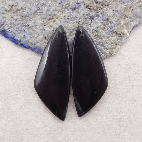 Natural Obsidian Gemstone Earring Bead, Gemstone Earring Pair, 39x16x4mm, 8g