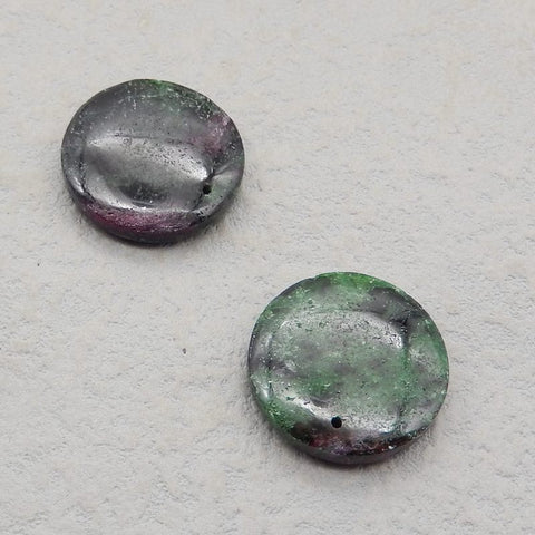 Paire de boucles d'oreilles rondes en rubis naturel et zoisite, pierre pour la fabrication de boucles d'oreilles, 20x6mm, 8.6g