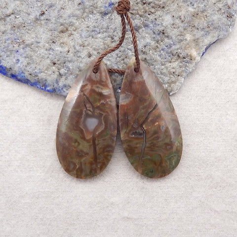 Natural Stone Mushroom Jasper Gemstone Earring Beads, Drilled Stone Earring Pair, 30x15x3mm, 4.5g