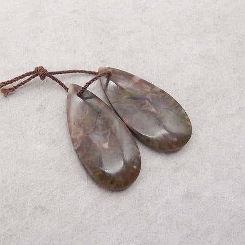 Natural Stone Mushroom Jasper Gemstone Earring Beads, Drilled Stone Earring Pair, 30x15x3mm, 4.5g