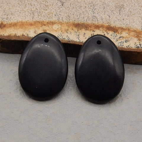 Paire de boucles d'oreilles en pierres précieuses ovales en obsidienne naturelle, 25x18x4 mm, 6,1 g