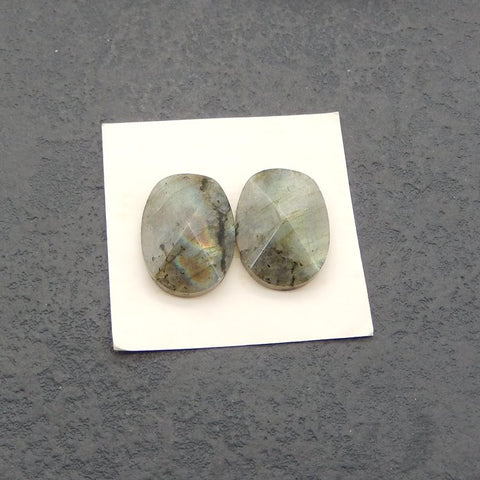 Paire de Cabochons en Labradorite Sculpté à Angles 20x12x4mm, 3.6g