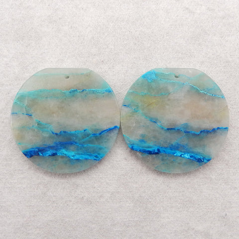 Natural  Chrysocolla Gemstone Earring Beads, Drill Gemstone Earrings Pair, 28x30x3mm, 10.9g