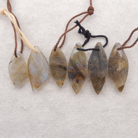 4 PCS Natural Labradorite Pendant and Labradorite 1 Pair Earring Beads,23x10x4mm, 17x8x4mm, 5g