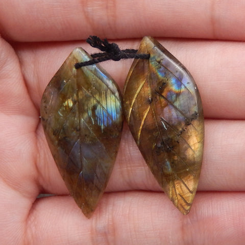 Natural Flash Labradorite Gemstone Earring Beads, 37×18×4mm, 7.5g