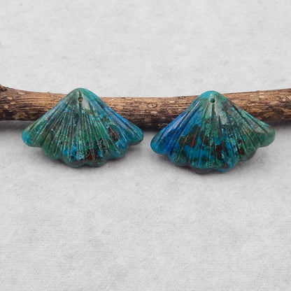 Natural Chrysocolla Carved leaf Earring Beads 19*30*4mm, 7.0g