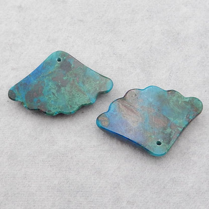 Natural Chrysocolla Carved leaf Earring Beads 19*30*4mm, 7.0g